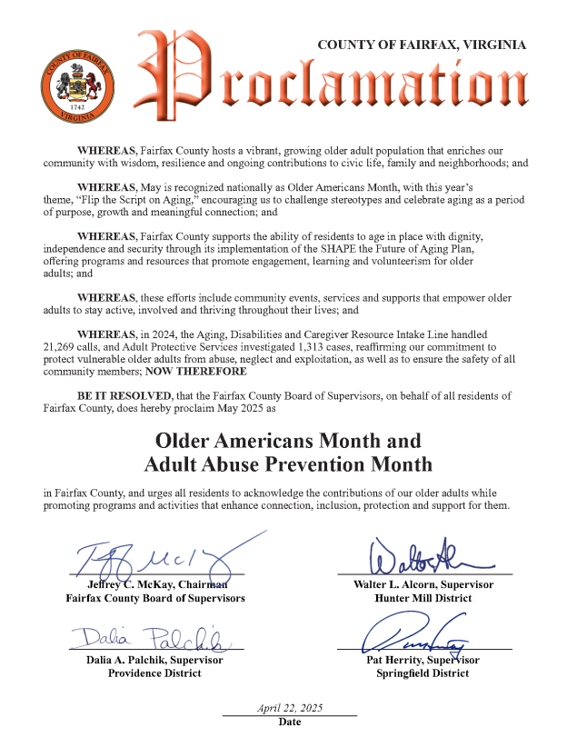 Image of Proclamation for Older Americans Month and Adult Abuse Prevention Month