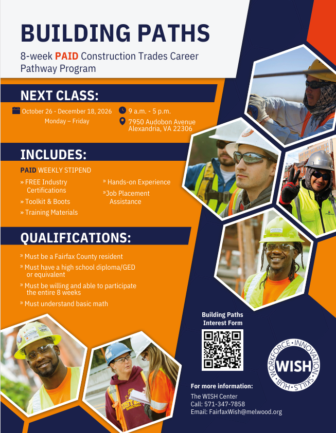 Flyer for Building Paths construction trades career pathway program.