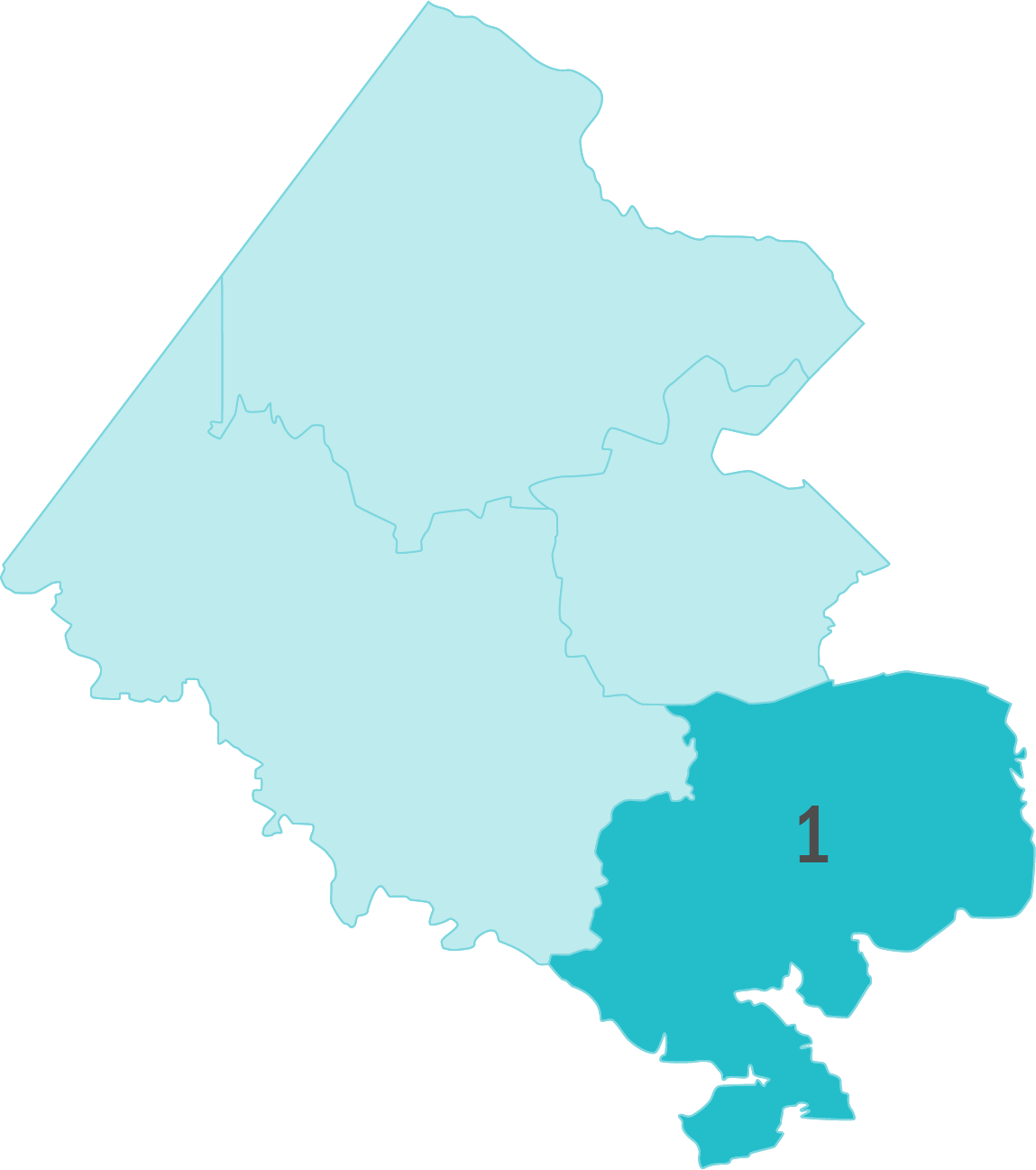 Fairfax County map with Region 1 area highlighted